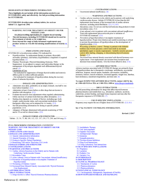 Prescribing Information for Synthroid