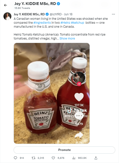 twitter post about high fructose ketchup