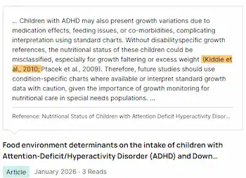 January 2026 - citation 77 - Nutritional Status of Children with Attention Deficit Hyperactivity Disorder - Joy (Erdile) Kiddie, MSc RD